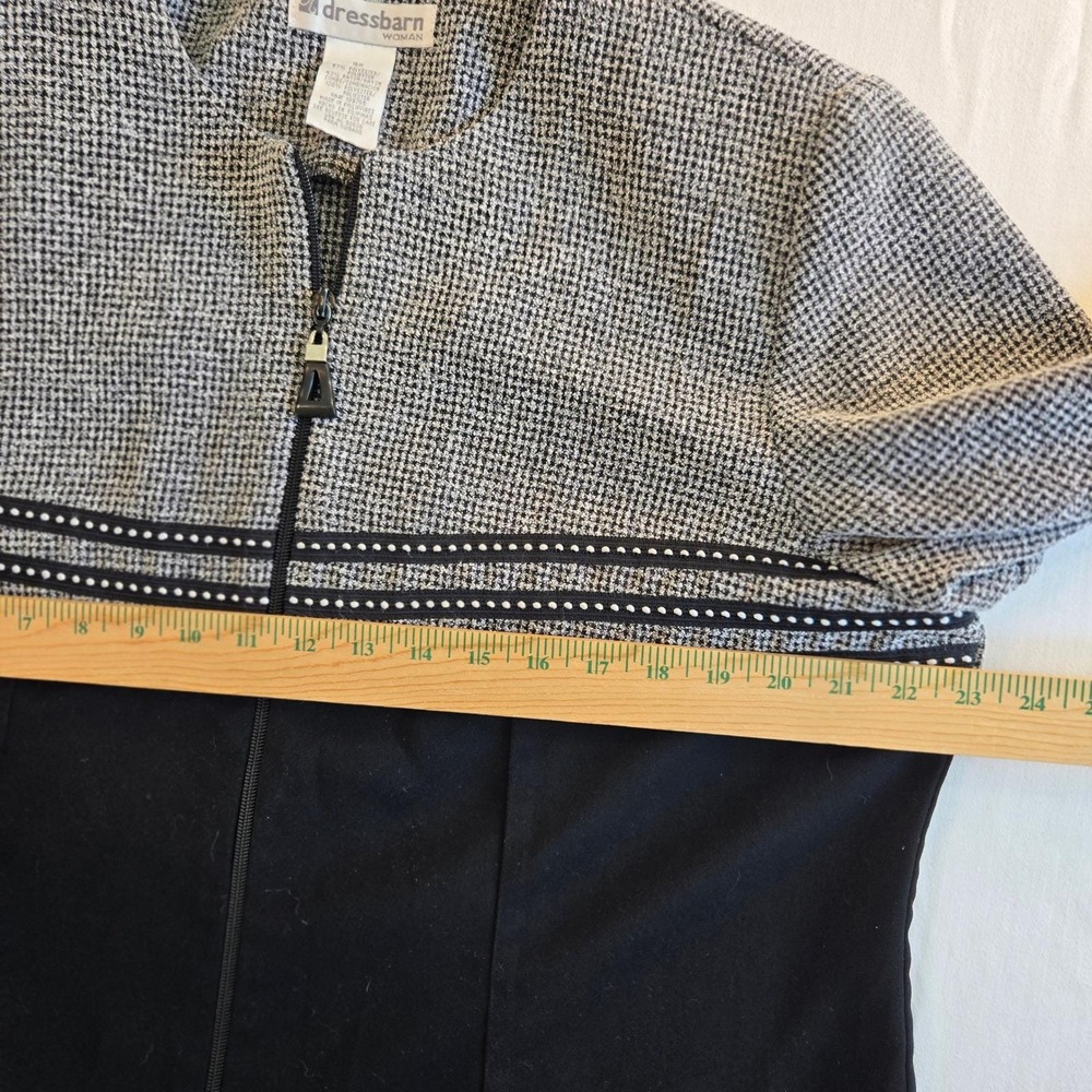 Dressbarn Woman 16W Black White Houndstooth Zipper Blazer Collarless Jacket - Picture 5 of 8